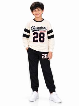 Trampoline - Boys Champions 28 Graphic Printed T-Shirt And Joggers - Black And Cream