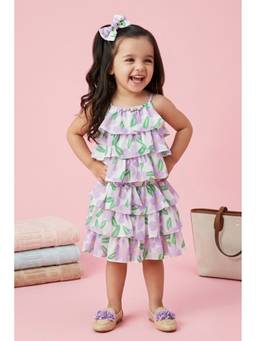 TINY GIRL - Sleeveless Floral Printed Top And Skirt - Lavender