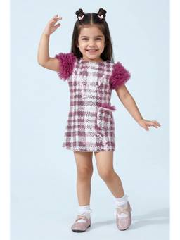 TINY GIRL - Ruffle Sleeves Sequin Detail Dress- Purple