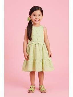 TINY GIRL - Sleevless Floral Embroidered Dress- Mustard