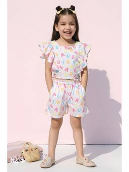 TINY GIRL - Sleeveless Alphabet Printed Dress- Off White