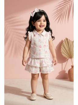TINY GIRL - Sleeveless Floral Embroidered Top And Shorts - White