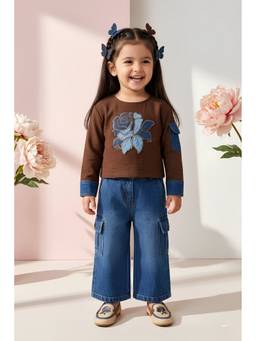 TINY GIRL - Floral Embroidered Co-Ord Set - Brown