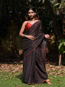 Suta - Black Floral Printed Pure Cotton Saree