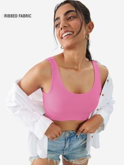 The Souled Store - Solids Flamingo Pink Women Crop Top
