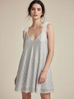 Outzidr - Sliver V Neck Sequined Dress