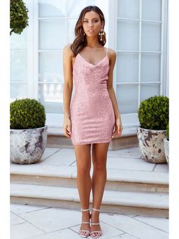 Outzidr - Pink Spaghetti Strap Sequined Dress