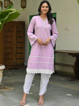 Lavanya The Label - Purple Cotton Kurta With Dhoti Pants (Set of 2)