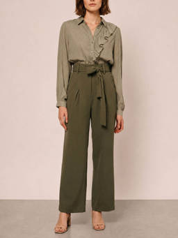 Khushboo & Pankaj - Women Olive Pleated Trousers with Belt