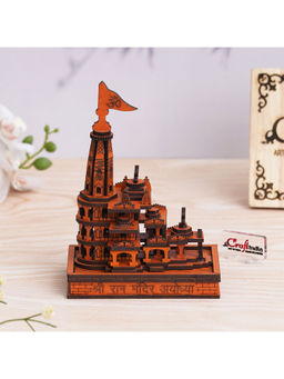 eCraftIndia - Shri Ram Mandir Ayodhya Model Wooden Designer Temple Orange