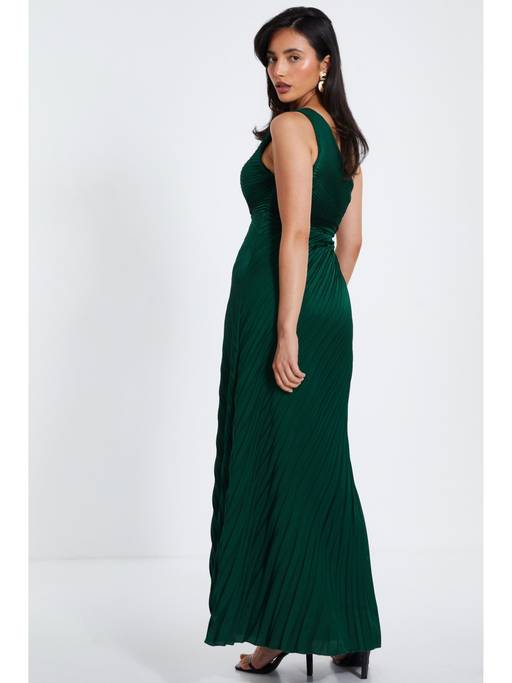 quiz clothing green dress Buy Dark Satin Pleated One Shoulder Maxi (6) Online Hex:REGRN004-#C8DFC0