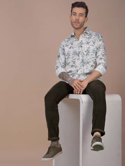 CRIMSOUNE CLUB - Men Olive Printed Corduroy Trouser