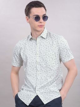 CRIMSOUNE CLUB - Green Printed Half Sleeves Slim Shirt