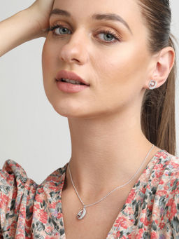 CLARA - Silver Rhodium Plated Swiss Zirconia Rosa Pendant Earring Chain For Women & Girls (Set of 3)