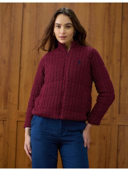 U.S. POLO ASSN. - Wine Solid Regular Fit High Neck Cardigan