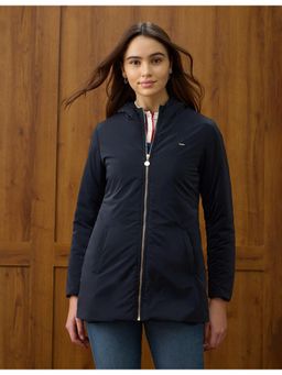 U.S. POLO ASSN. - Navy Blue Solid Regular Fit Hooded Jacket