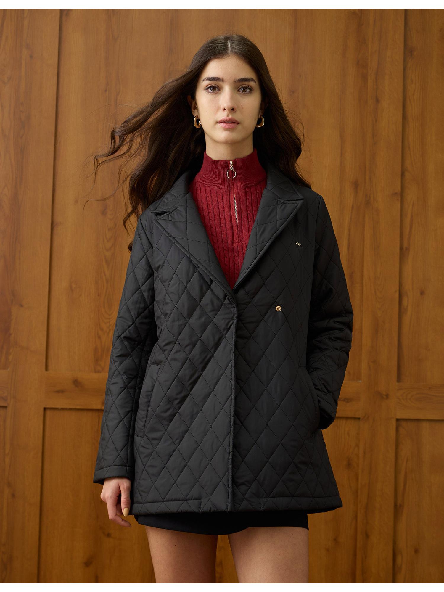 Black Solid Longline Quilted Jacket-picture-41
