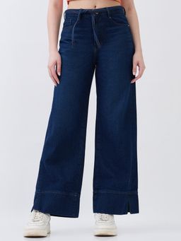 Spykar - Dark Blue Wide Leg High Rise Jeans with Belt for Women