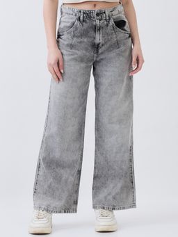 Spykar - Grey Wide Leg High Rise Jeans for Women