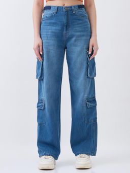 Spykar - Mid Blue Straight Fit High Rise Jeans for Women