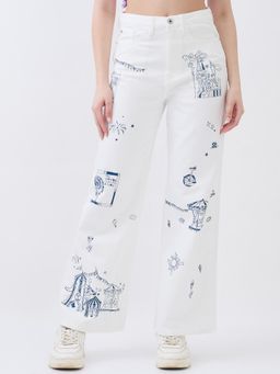 Spykar - White Wide Leg High Rise Jeans for Women