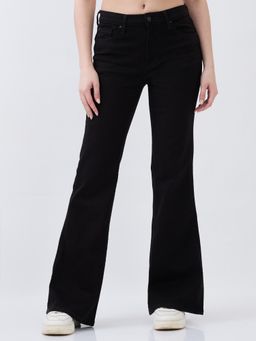 Spykar - Jet Black Flare Leg High Rise Jeans for Women