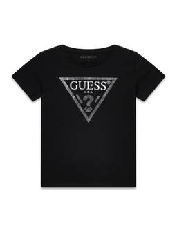 Guess - Girls Black Cotton Text Printed T-shirt