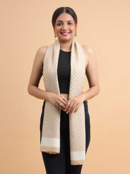 Moda Chales - Women Beige Lattice Geometric Soft Viscose Cotton Long Scarf