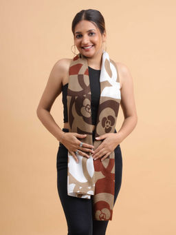 Moda Chales - Women Maroon & Brown Floral Block Soft Viscose Cotton Long Scarf
