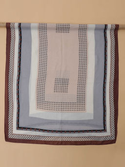Moda Chales - Women Beige & Grey Printed Border Soft Viscose Cotton Long Scarf