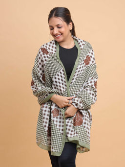 Moda Chales - Women White Geometric Houndstooth Soft Viscose Cotton Long Scarf