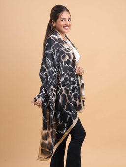 Moda Chales - Women Beige & Black Abstract Printed Soft Viscose Cotton Long Scarf