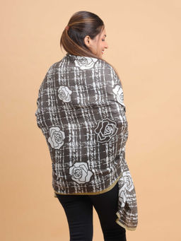Moda Chales - Women Light Black Rose Grid Soft Viscose Cotton Long Scarf