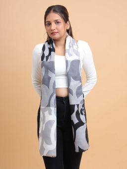 Moda Chales - Women Grey Printed Soft Viscose Cotton Long Scarf