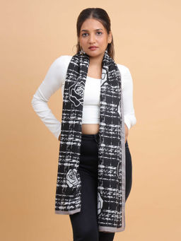 Moda Chales - Women Black Rose Grid Soft Viscose Cotton Long Scarf