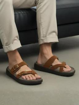 Koblerr - Tan Men's Casual T-Strap Sandals