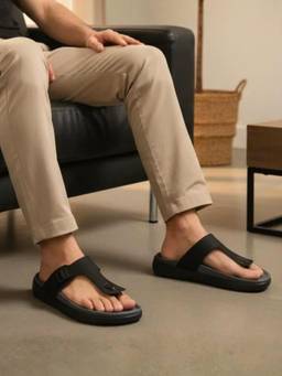 Koblerr - Black Men's Casual T-Strap Sandals