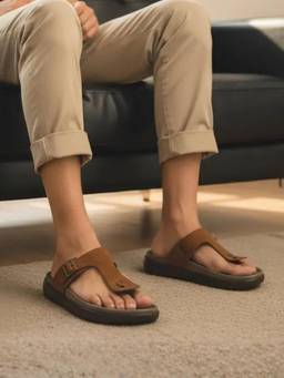 Koblerr - Tan Men's Casual T-Strap Sandals