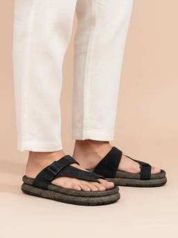 Koblerr - Black Men's Casual T-Strap Sandals