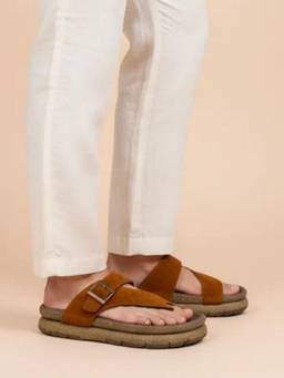 Koblerr - Tan Men's Casual T-Strap Sandals