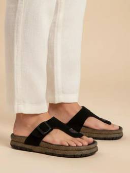 Koblerr - Black Men's Casual T-Strap Sandals