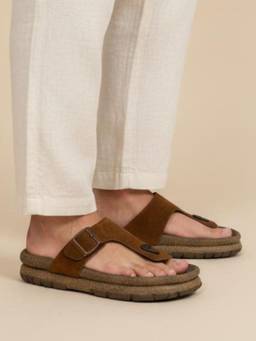 Koblerr - Tan Men's Casual T-Strap Sandals