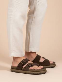 Koblerr - Brown Men's Casual T-Strap Sandals