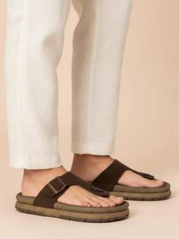 Koblerr - Brown Men's Casual T-Strap Sandals