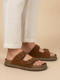 Koblerr - Tan Men's Casual T-Strap Sandals