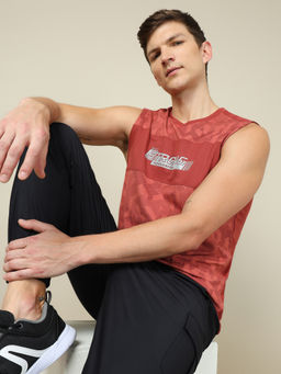 Technosport - Red Men Printed Slim Fit Round Neck Sports Tank Top With Technocool+