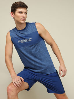 Technosport - Blue Men Printed Slim Fit Round Neck Sports Tank Top With Technocool+