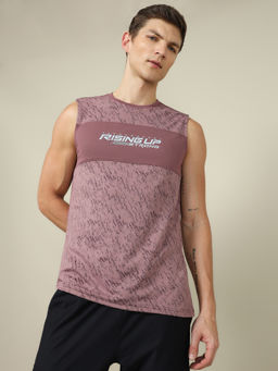 Technosport - Purple Men Printed Slim Fit Round Neck Sports Tank Top With Technocool+