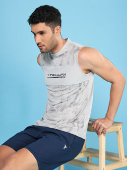 Technosport - Blue Men Printed Slim Fit Round Neck Sports Tank Top With Technocool+