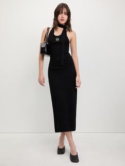 Pomelo - Halter Tie-Neck Back-Slit Midi Dress Black